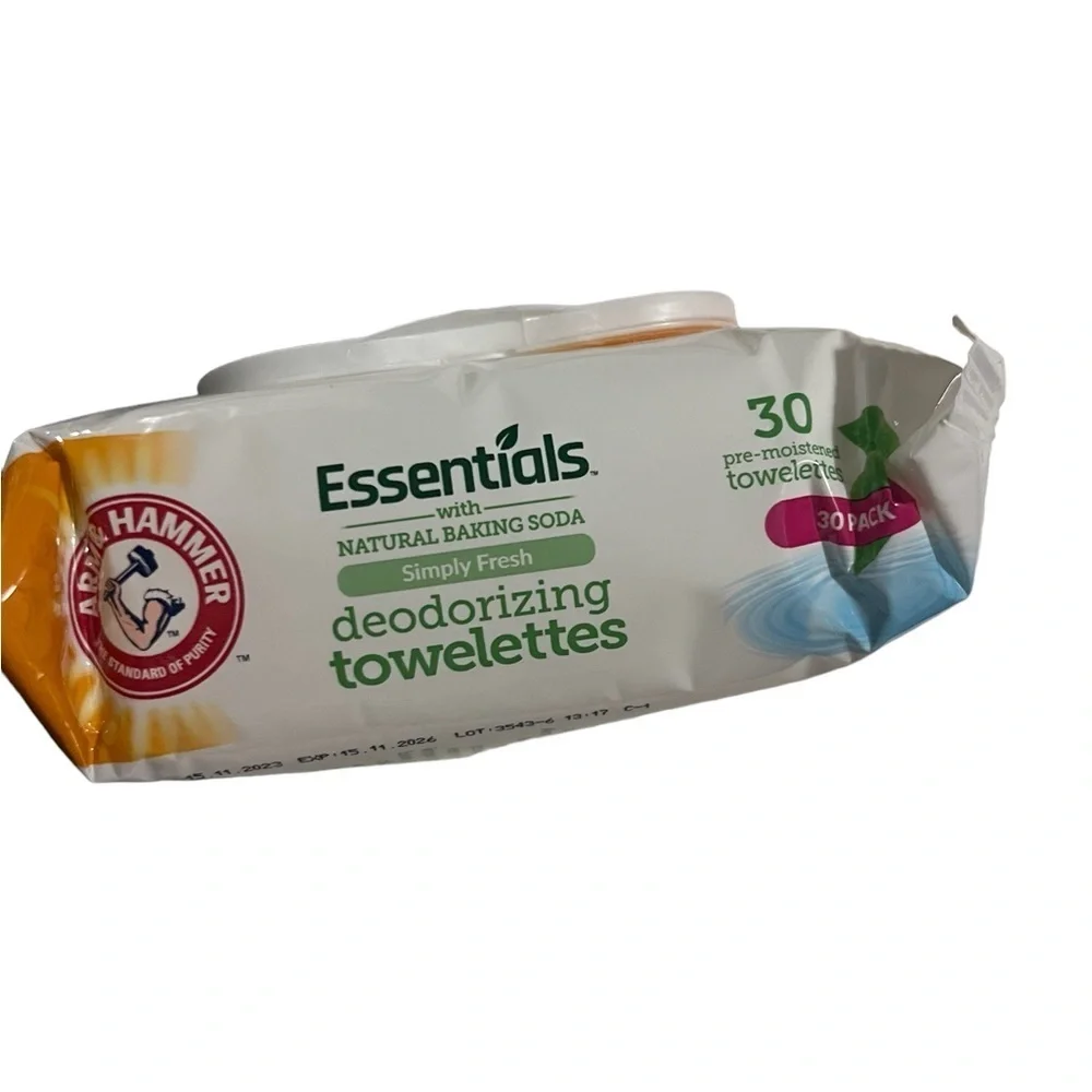 Pack 3 Arm & Hammer Essentials Towelettes Wipes Clear Water Simply Fre.